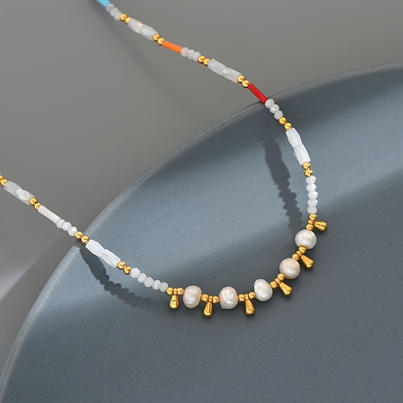 Women's Bohemian Handmade Woven Water Drop Shape Pearl Necklace